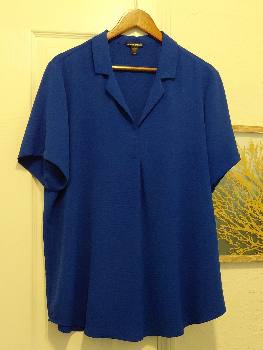 Hilary Radley Cobalt Blue Short Sleeve Open Collar Blouse